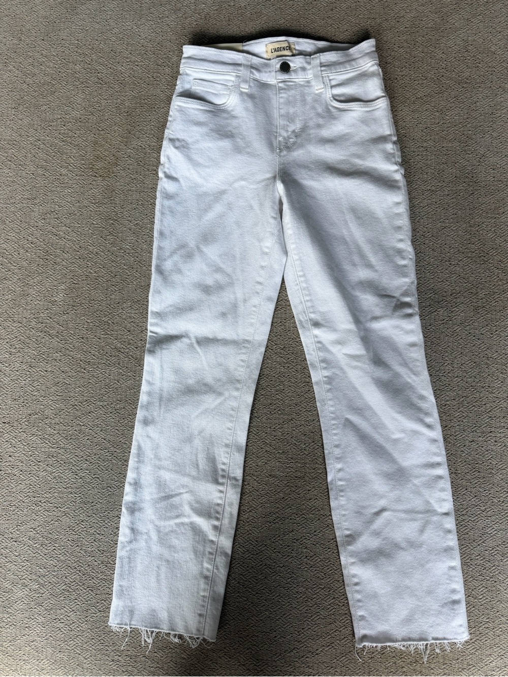L'AGENCE Sada Cropped Slim Jeans White Raw Hem Size 23 NWT